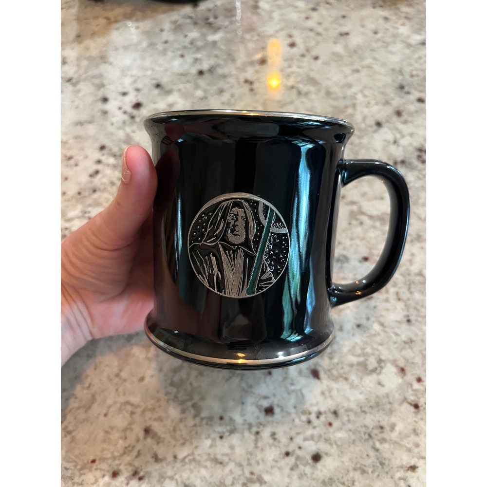 Star Wars Obi-Wan Kenobi Black Ceramic Coffee Mug Silver Trim Jedi Medallion